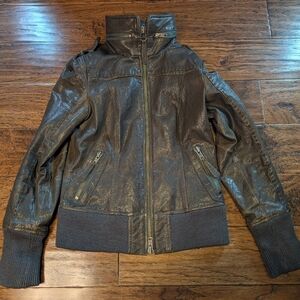 Mackage Brown Lamb Leather Bomber Jacket Size XS